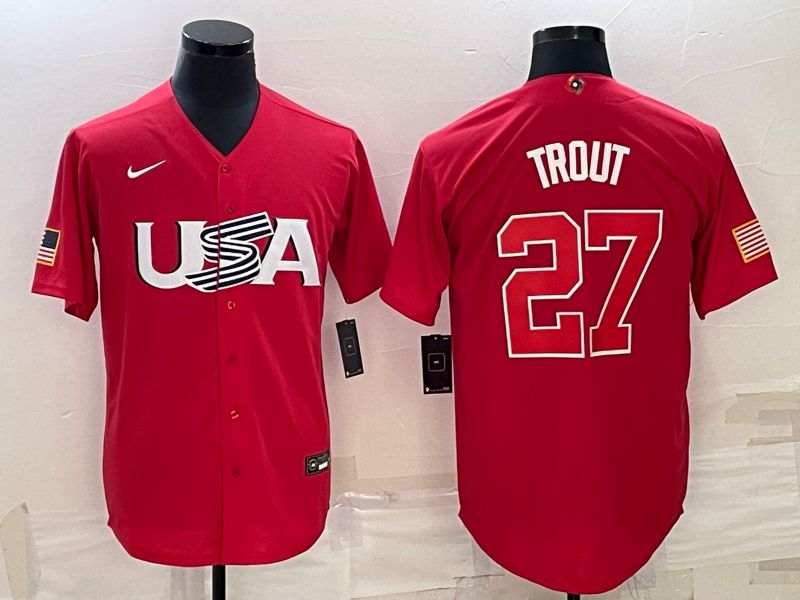 Men 2023 World Cub USA 27 Trout Red Nike MLB Jersey8